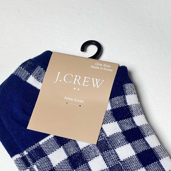 J.Crew Women's Ankle Gingham Blue and White Plaid Print Socks OS - Image 6