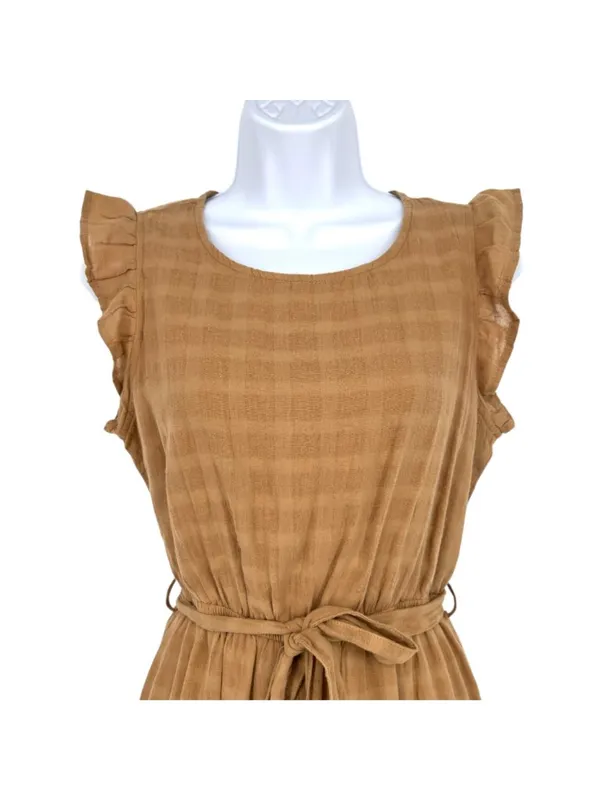 Velvet Heart Cottage Boho Tabatha Dress Ruffled Belted Tan Oat Size XS NWT - Image 3