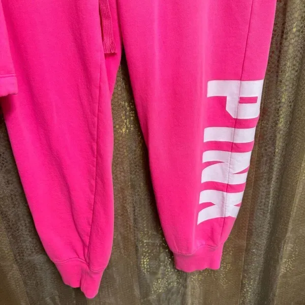 PINK Victorias Secret Cinched Crop Hoodie‎ & Sweatpants Atomic Pink Set L/XL - Image 5