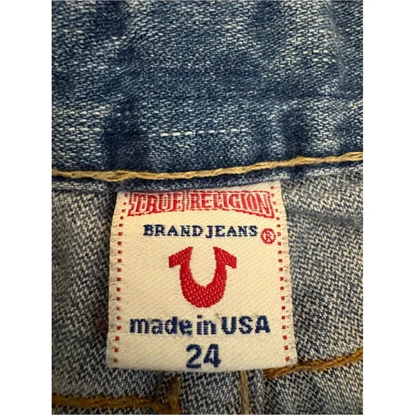 True Religion Bobby Cutoff Denim Shorts Distressed USA Size 24 - Image 4