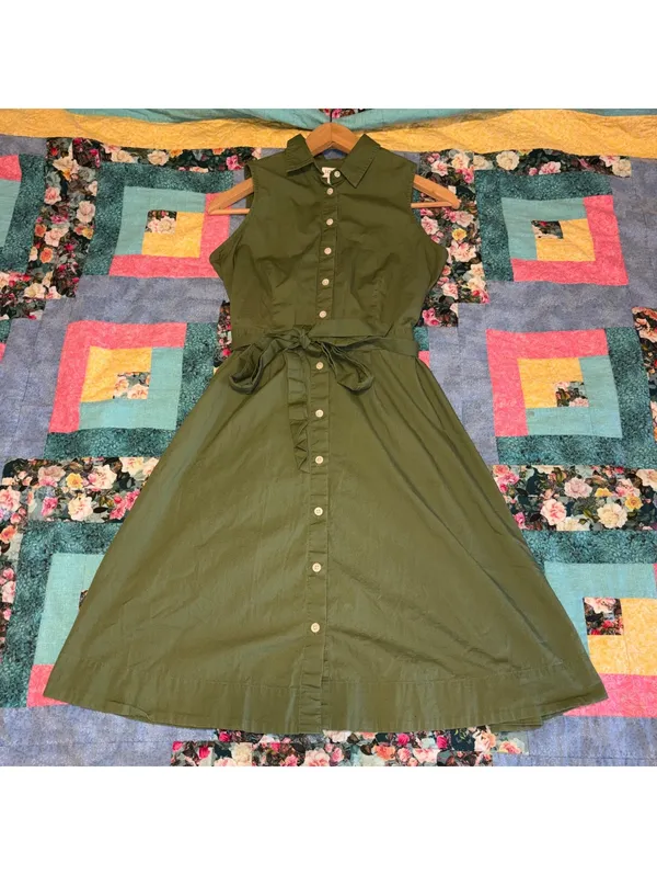 J.Crew $98 Woman’s Size 2 Sleeveless Button-Down Summer Midi Dress with Belt - Image 3
