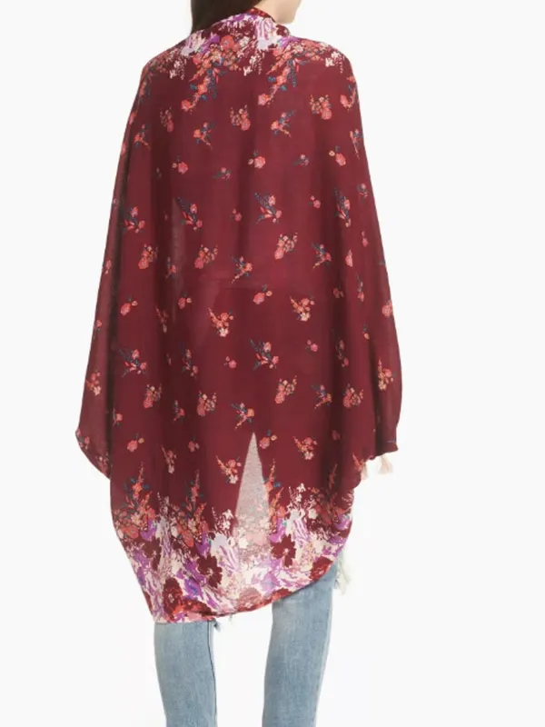 Intimately Free People Bali Wrapped in Blooms Shawl Kimono Burgundy Floral OS - Image 10