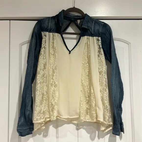 Free people denim and lace top small.bohemian‎ - Image 4