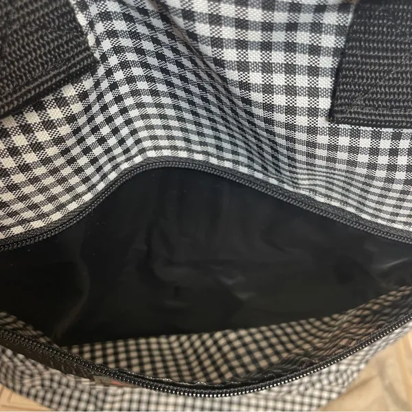 Vintage 90s Guess Gingham Tote‎ Bag Black White Checkered Round Shoulder Purse - Image 8