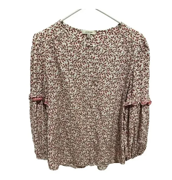 Max Studio Fall Floral Ruffle Sleeve Button Blouse // Size Large - Image 8