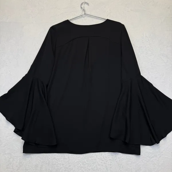 Amanda Uprichard Black Bell Sleeve V-Neck Blouse Top Large Made in USA - Image 6