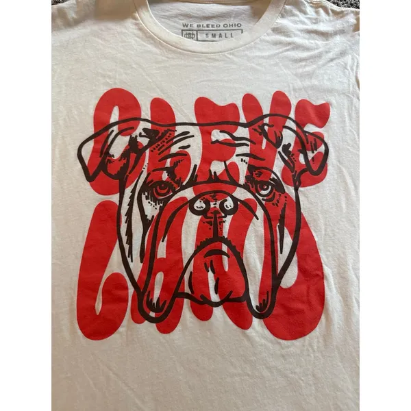 We Bleed Ohio Women's Cream "Cleveland" Graphic Bulldog T-Shirt Size Small - Image 2