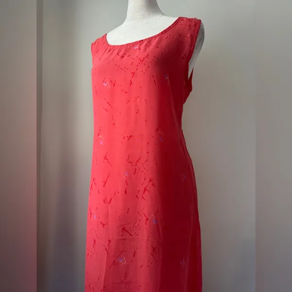 Vintage ‘90s Jane Ashley Coral Embroidered Hem Scoop Neck Sleeveless Maxi Dress - Image 3