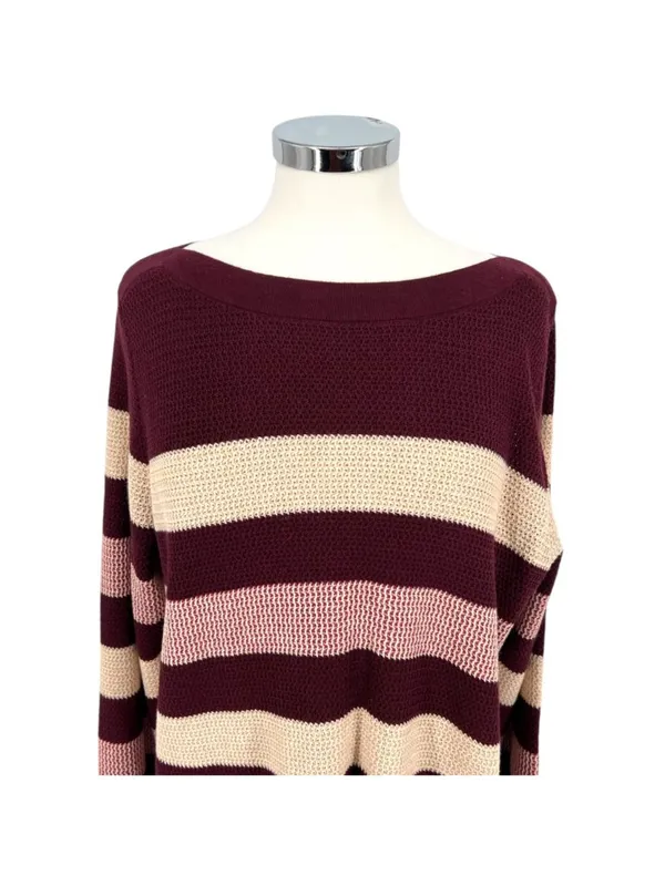 Market & Spruce Striped Boatneck Sweater Burgundy Pink Cream Size 2X NWT - Image 2