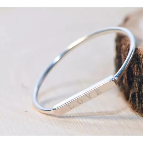 Boutique NEW Women's Dainty‎ White Gold-Plated S925 LOVE Bar Band Ring Size 7 - Image 3