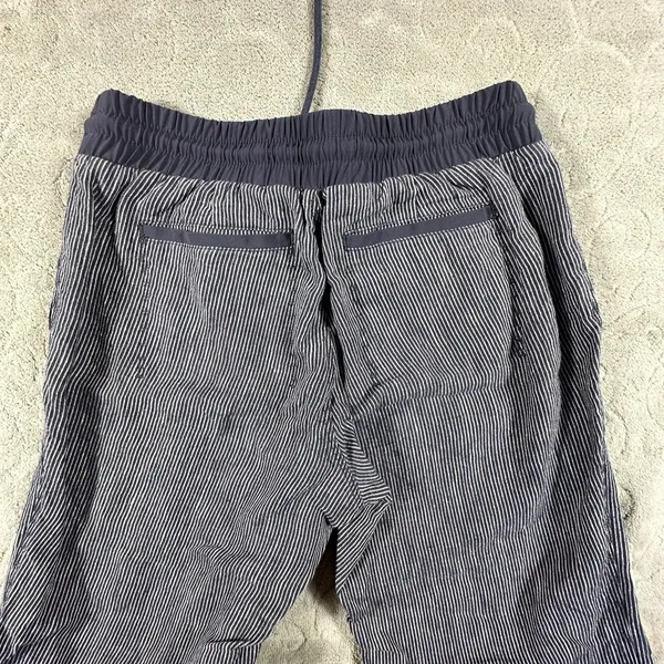 Athleta Pinstripe Wide Leg Pants Womens 4 Blue 100% Linen Coastal Drawstrings - Image 7