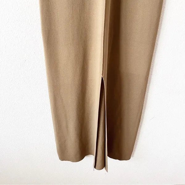 Modern Citizen Knit Tan V-Back Cutout Bodycon Minimalist Chic Midi Dress - Image 4