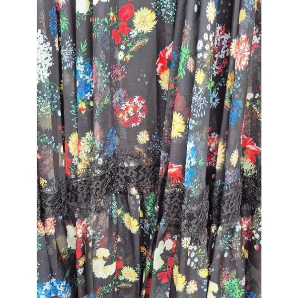 Mac Duggal Size 0 Black Floral Plunge V Neck Lace Maxi Long Formal Gown Dress - Image 9