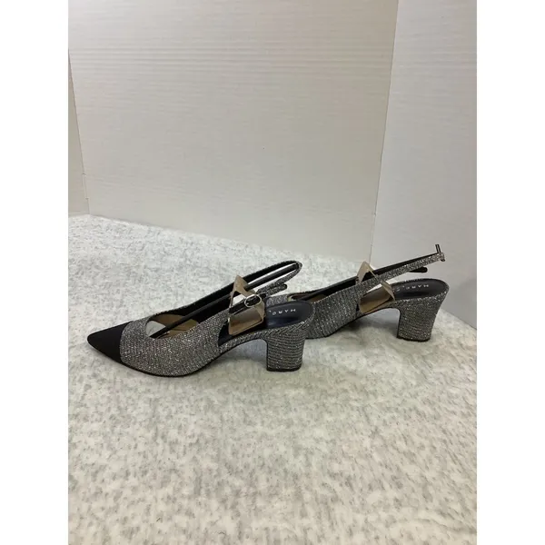 Marc Fisher LTD Blakeley 2 Silver Metallic Black‎ Cap Toe Slingback Pumps 8M New - Image 4
