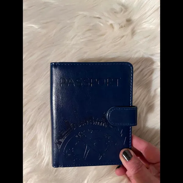 Stylish Navy Passport Holder with Embossed Design Blue - Image 2