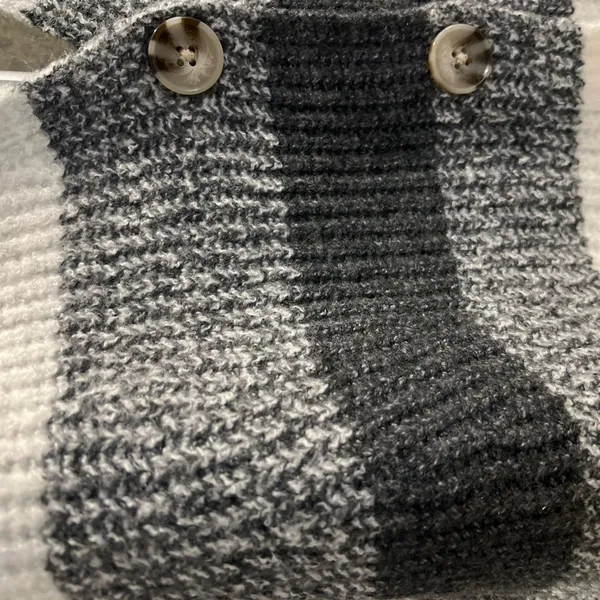 Vince Camuto Puff Sleeve Button Front Gray & Cream Striped Cardigan size small - Image 3
