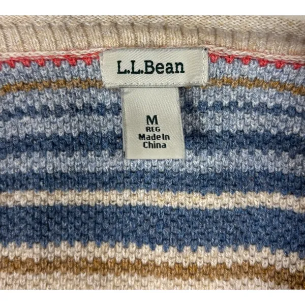 L.L.Bean Sweater Multicolor Striped‎ Cotton Boat Neck Nautical Coastal Classic M - Image 4