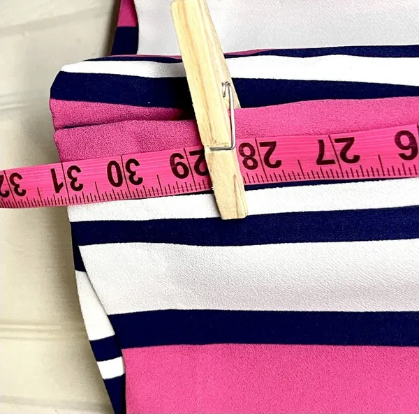 Express SzM High Rise Striped Paperbag Wide Leg Pants Pink Navy White - Image 5