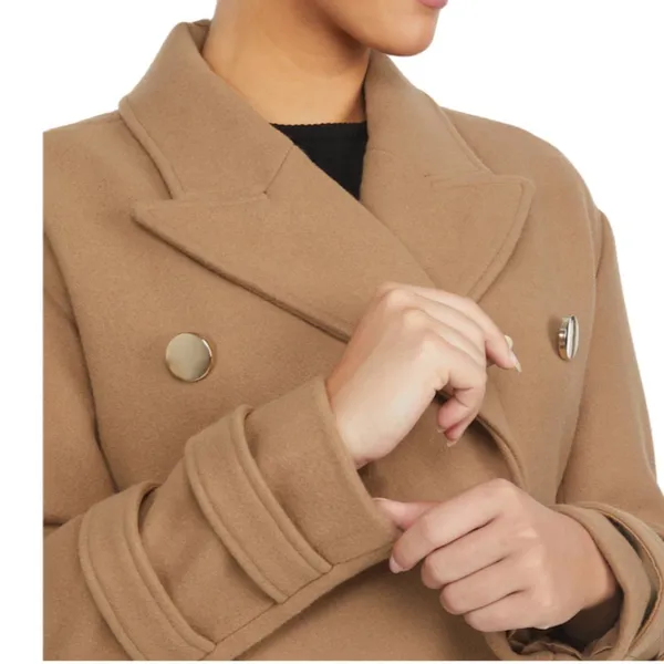 NWT Badgley Mischka Rosalie Notch Collar Coat NO BELT Brown Embellished Button - Image 2