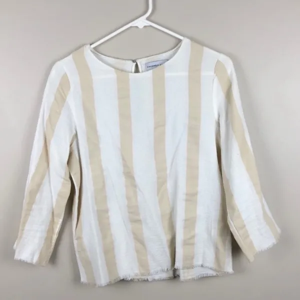 Sincerely Jules Striped Cream Ivory Tan and White Boho Blouse Size Small S - Image 4