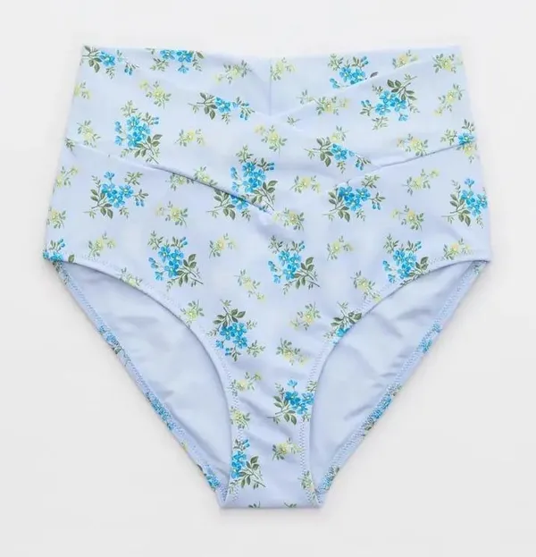 Aerie High Rise Full Coverage Crossover Bikini Bottom Eyelet Blue Medium - Image 2