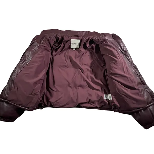Bagatelle Puffer Jacket Womens Small Burgundy Faux Leather Full Zip Light Weight - Image 3