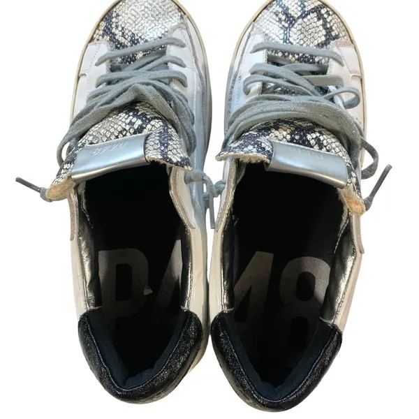 P448 John Sneakers 40 10 White Snakeskin Silver Leather Low Top Italy Edgy - Image 4
