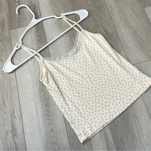 Brandy Melville Tank Top cotton lace floral womens Cream (one size) coquette - Image 2