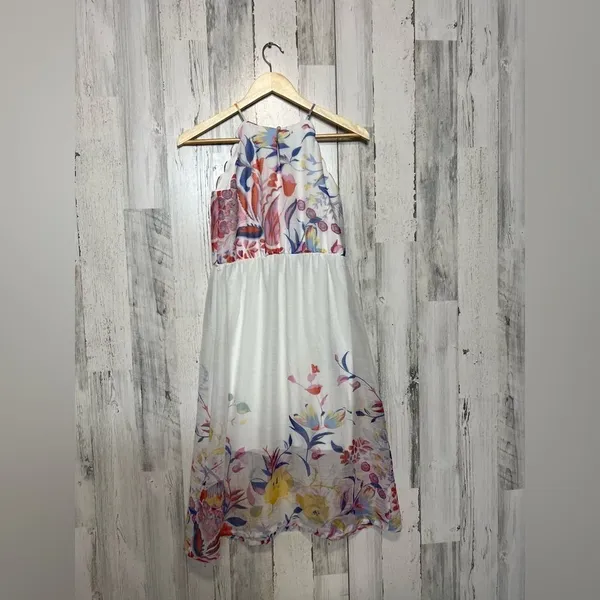 BCX Girl Floral Halter Dress Size 14 White Multicolor Chiffon Midi Dress - Image 6