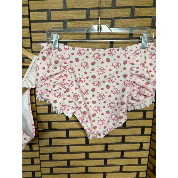 Hot topic Pink Strawberry Milk‎ Ruffle Two Piece Bikini Swimsuit Size XL - Image 5