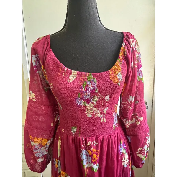 Free People Morning Glory Maxi Dress Small smocked lace boho cowgirl‎ maximalist - Image 3