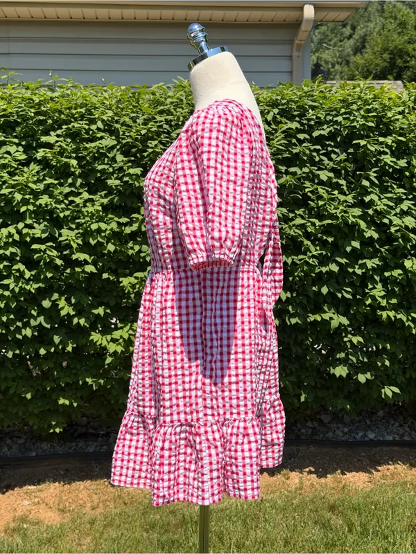 NEW LOFT Red‎ Gingham Tie Back Puff Sleeve Cottagecore Picnic Dress Outdoor Farm - Image 2