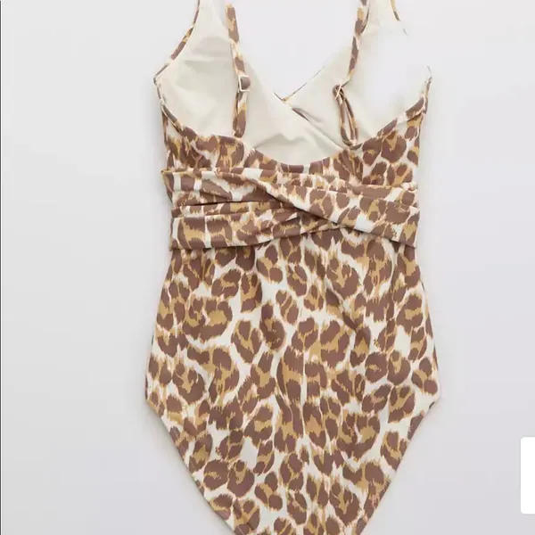 Aerie Leopard Print Cutout One Piece Swimsuit Small | Wrap Tie Waist - Image 4
