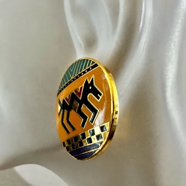 Vintage Laurel Burch "Coptic Horse" Enamel Earrings - Image 6