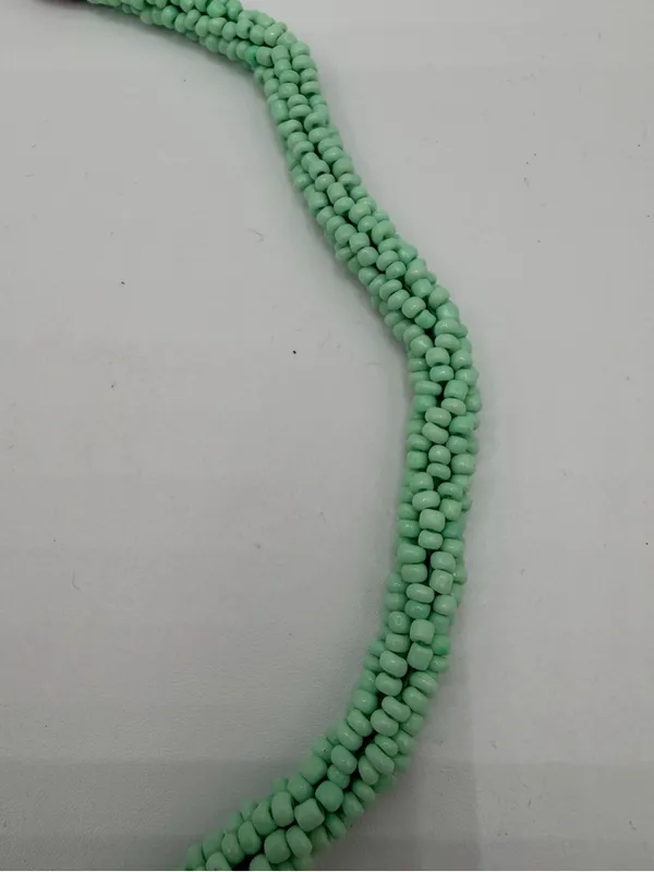 Mint Green Seed Bead Fringe Bib Necklace Boho Statement Festival Jewelry - Image 4