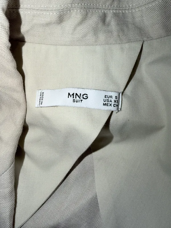 Mango Beige Linen Blend Blazer Utility Office Jacket Size XS Drawstring Waist - Image 4