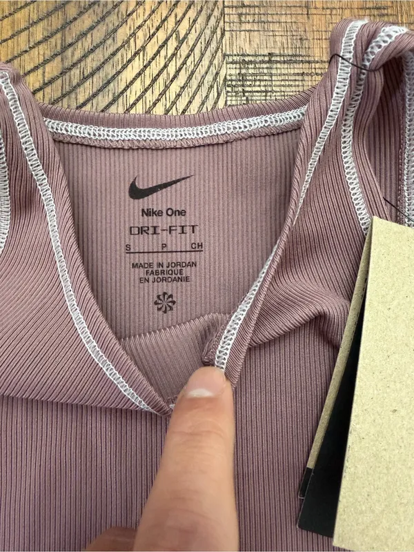 Nike One Dri-FIT Ribbed Tank Top in Mauve with White Trim - Image 3
