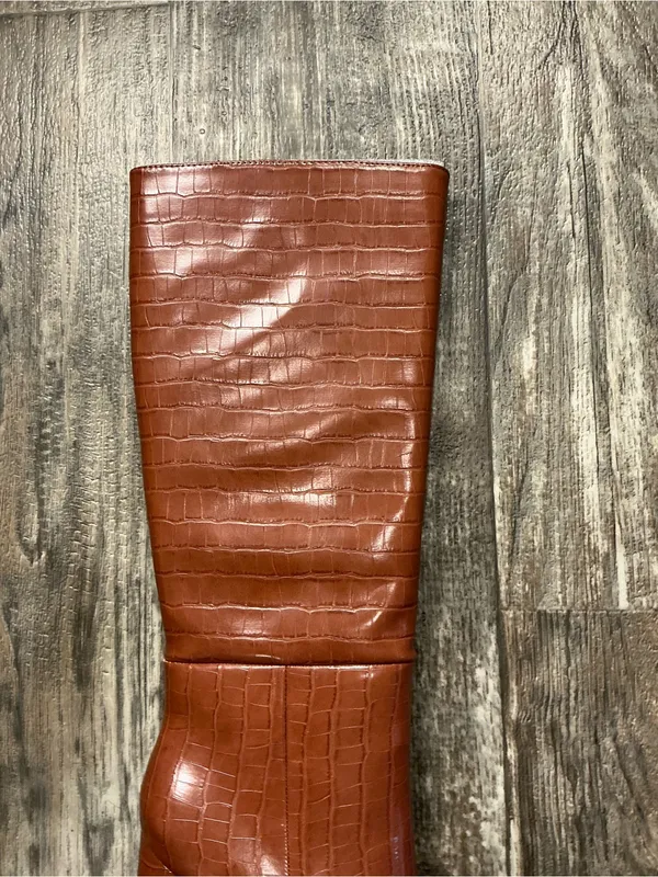Nasty Gal Croc-Embossed Knee Boots - Chestnut Brown Size 6 - Image 14