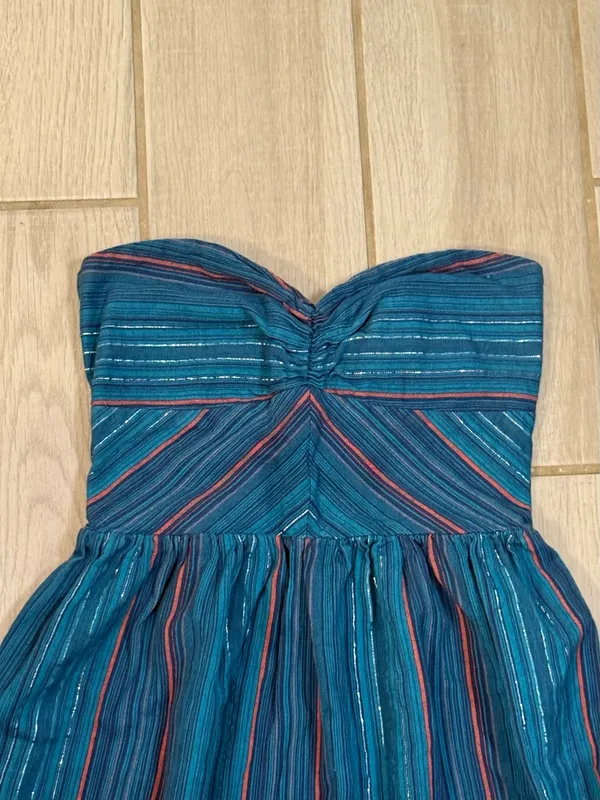 Roxy Teal and Navy Strapless Stripe Mini Dress - Image 3