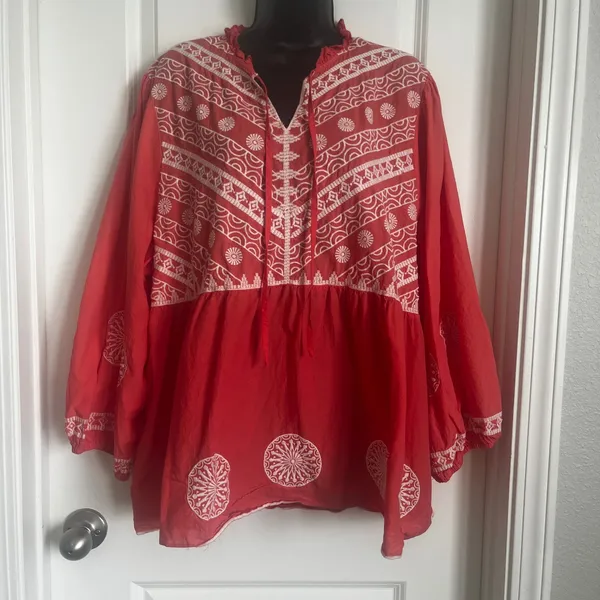 Women's‎ Cato Red Embroidered Blouse 22/24W - Image 3