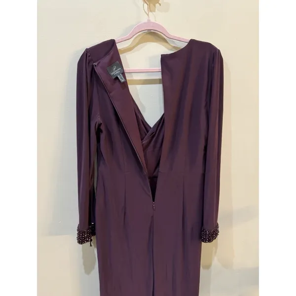 Adrianna Papell Women's Eggplant Jersey Wrap Midi Dress Long-Sleeve Size 10 - Image 9