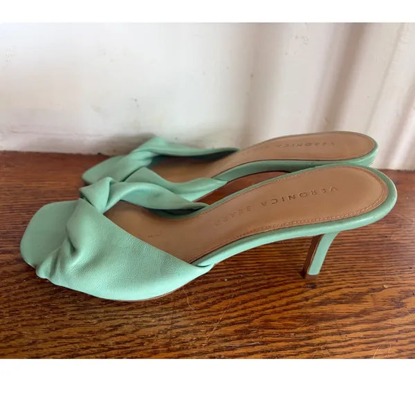 Veronica Beard Mint Green Leather Twisted Kitten Heel Mule Sandals‎ Size 7M - Image 3