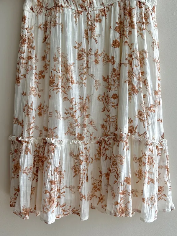 Blu Pepper Floral Puff Sleeve Mini Dress, White/Brown, Size Medium - Image 13