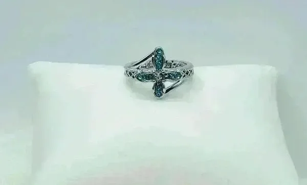 Blue Rhinestone Cross Ring Size 8 - Image 2