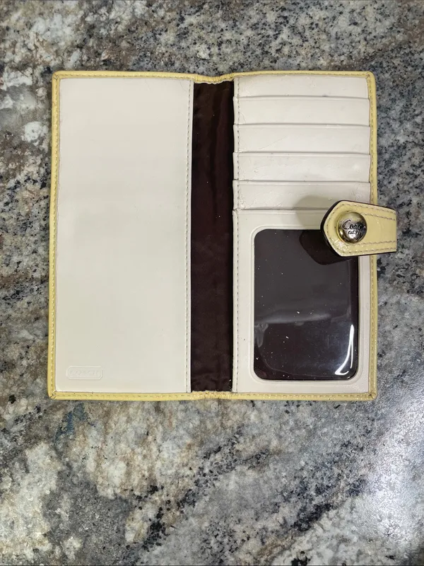 Coach Signature C Tan Clutch Wallet with Yellow Trim - Image 3
