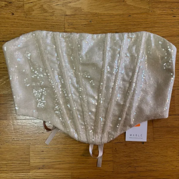 NEW Mable Sequined Bridal Bachelorette Wedding Fairy Lace Up Club Corset L - Image 3