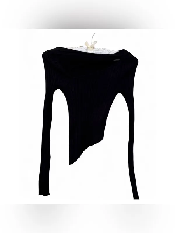 Lulus Women’s Yanis Black Ribbed Asymmetrical Cutout Long Sleeve Sweater Size XS - Image 4