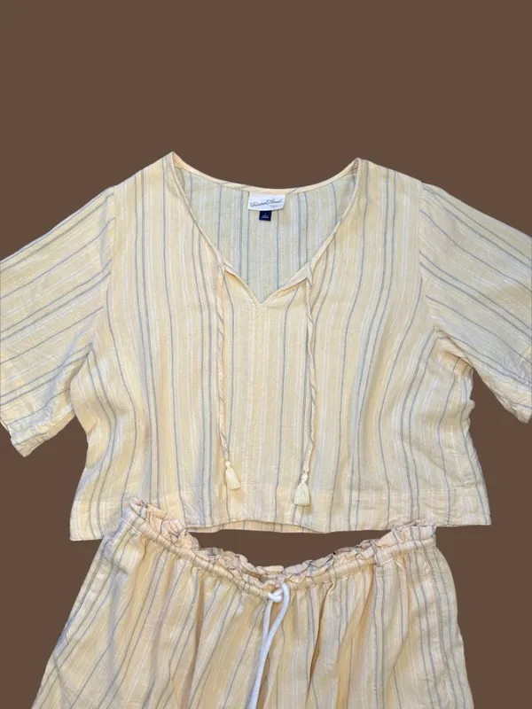 Universal Thread Yellow Striped Linen Shorts Set Size L - Image 9