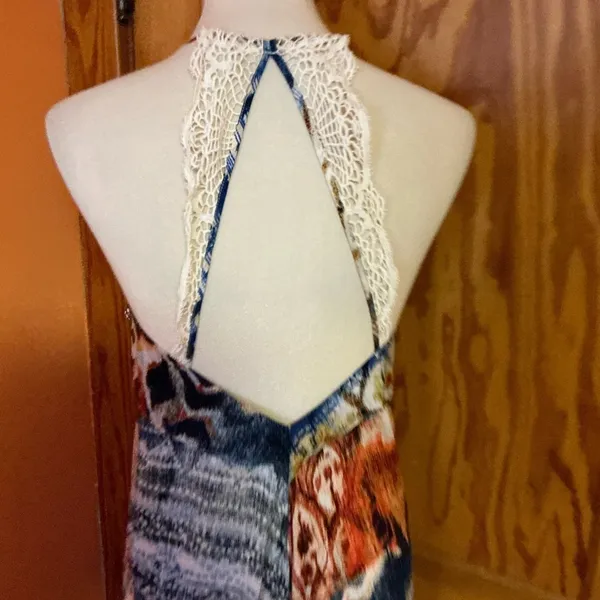 Lani Boho Plunging Maxi Dress Crochet Back Earthy Festival Hippie Chic Size M - Image 11