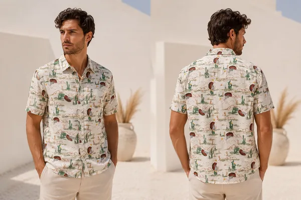 Fresh Vibes S Cotton Spooky Summer Desert Taco Skeleton Button Up Shirt 🌮💀 - Image 2